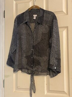 PRICE DROP Chico’s Front-Tie Blouse, Black and White Dots/Circles, size 2 (Med)